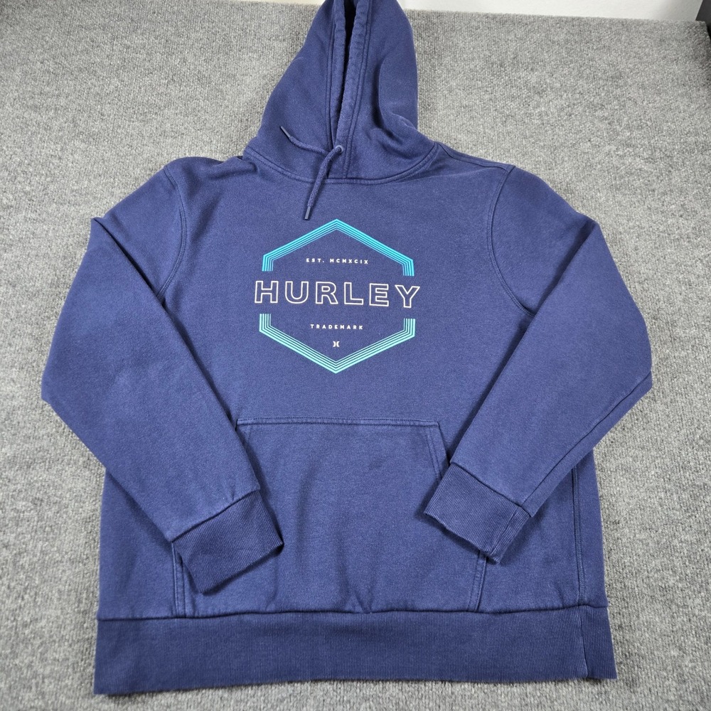 Hurley Graphic Logo Pullover Hoodie Mens Large Navy Blue Sweatshirt 1515942